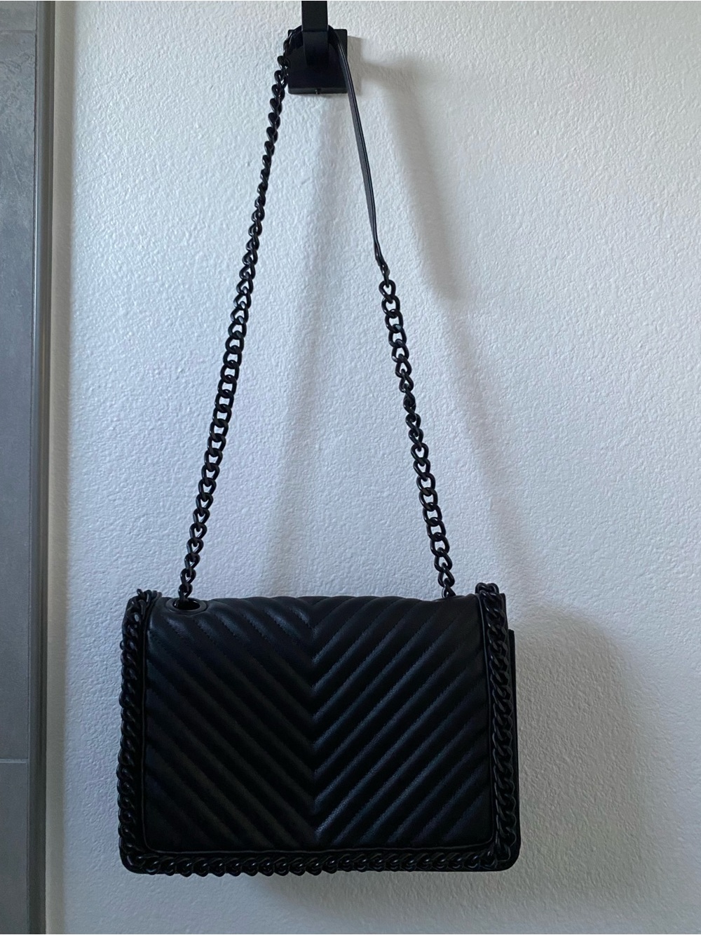 Aldo Black Chevron Quilted Shoulder Bag with Chain Strap